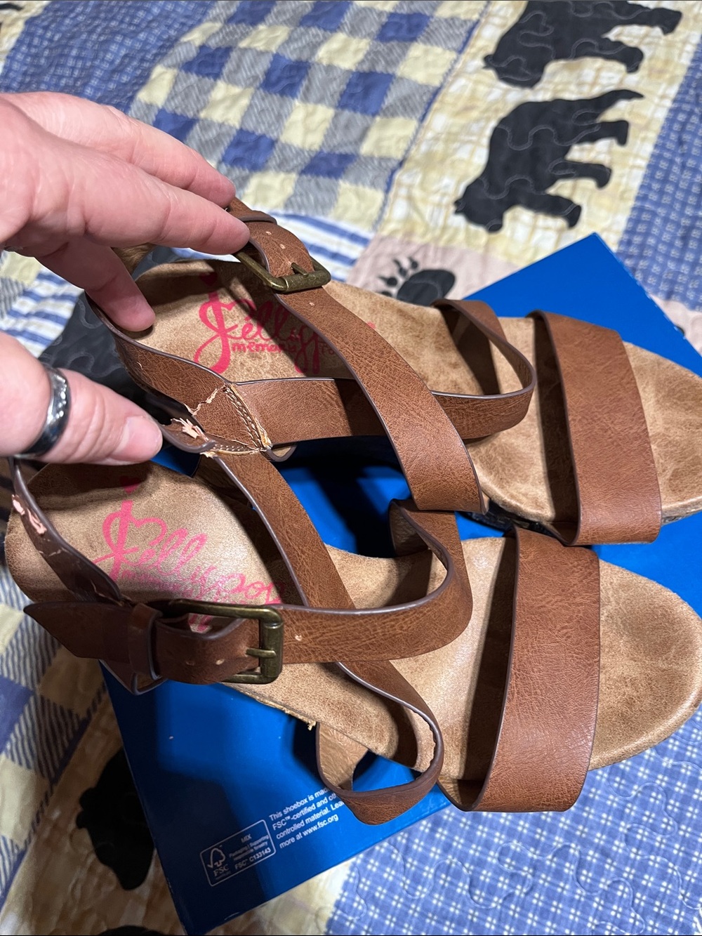 Jellypop Tan Cross-Strap Wedge Sandals